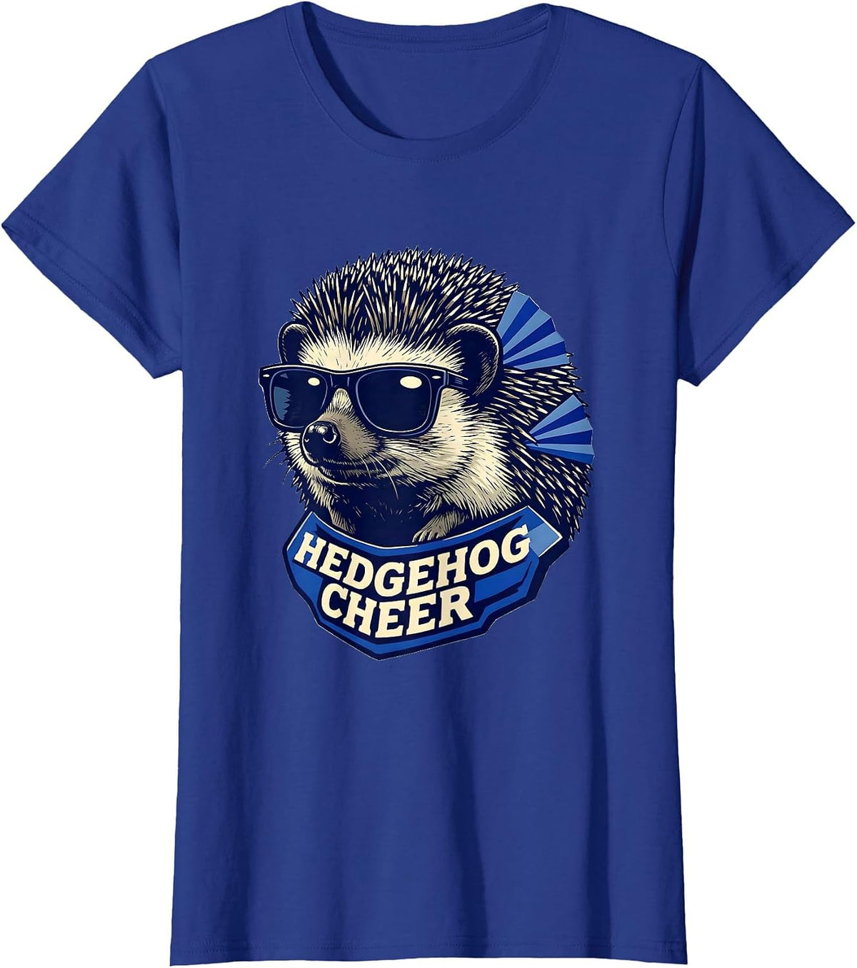 Women's Hedgehog Cheer Linocut Mascot Novelty Animal Team Spirit T-Shirt - Royal Blue