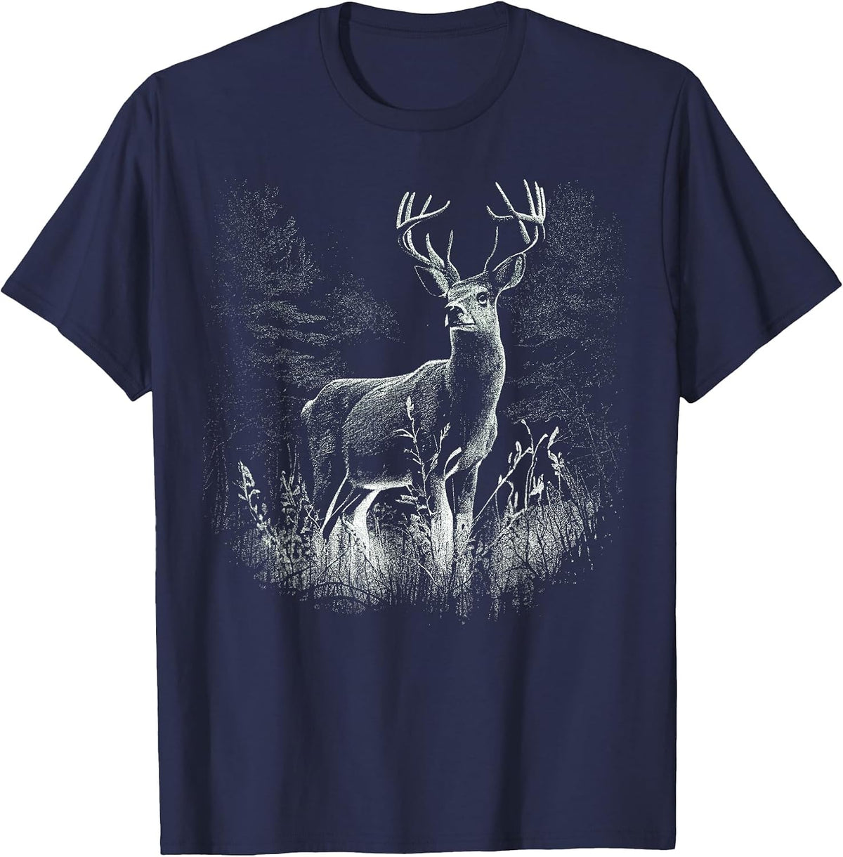 Deer Forest Nature Lover Stag Hunting Hunter T-Shirt - Navy Blue