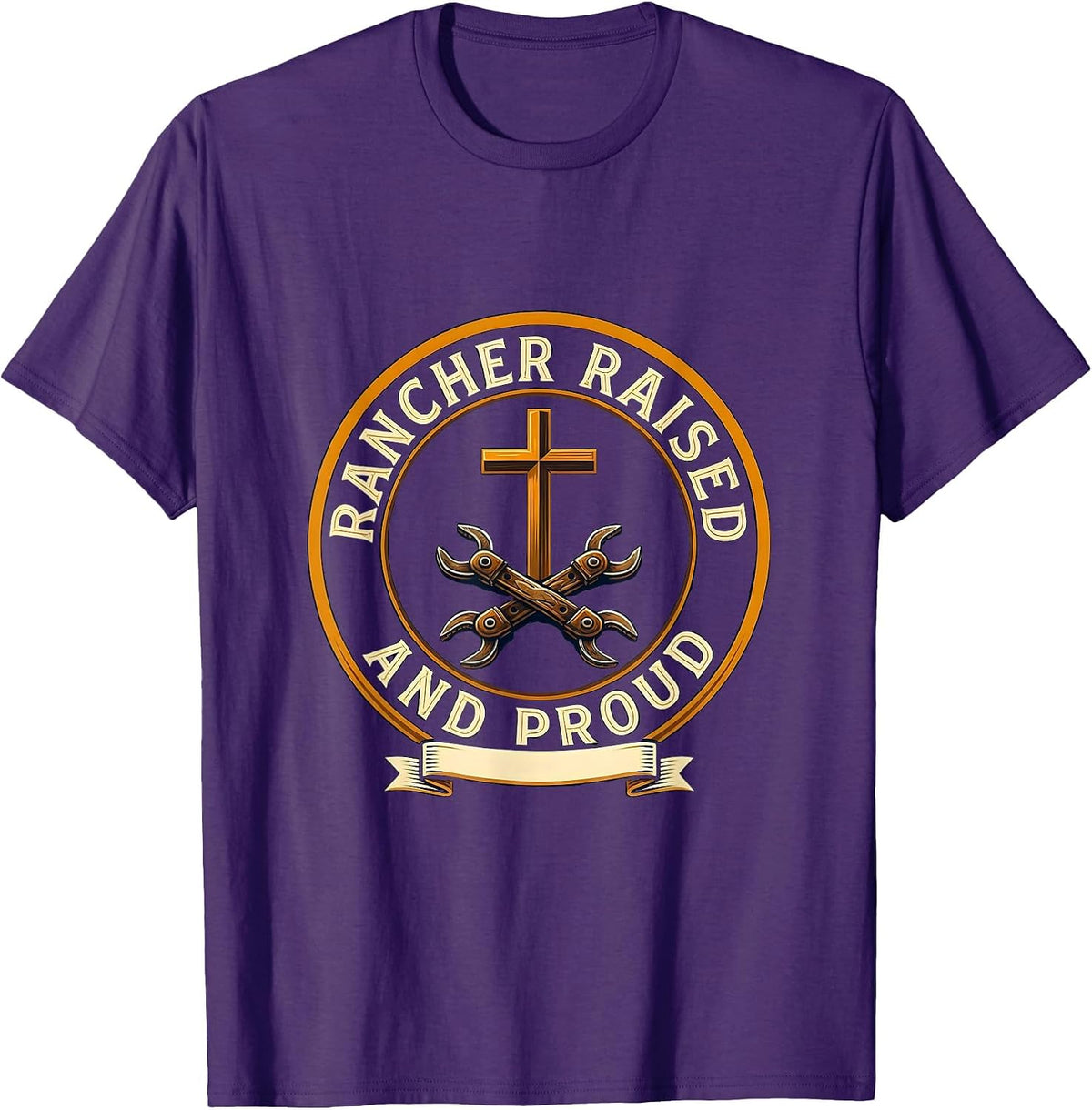 Rancher Raised and Proud Cowboy Design T-Shirt - Purple