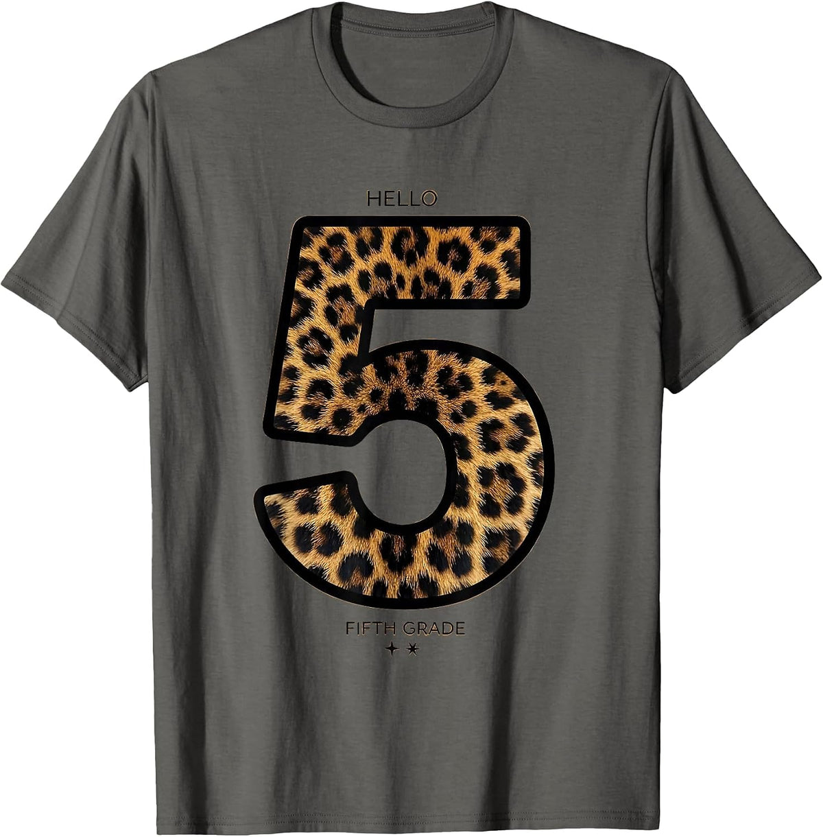 Men's Hello Fifth Grade Leopard Teacher Student Back To School T-Shirt - Asphalt Grey