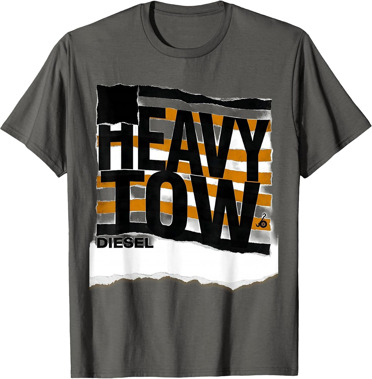 HEAVY TOW DIESEL Distressed American Flag Truck Driver T-Shirt - Asphalt Grey