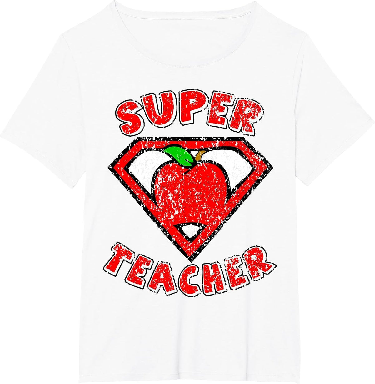 Funny Cute Distressed Super Teacher Superhero Apple Shirt T-Shirt - White