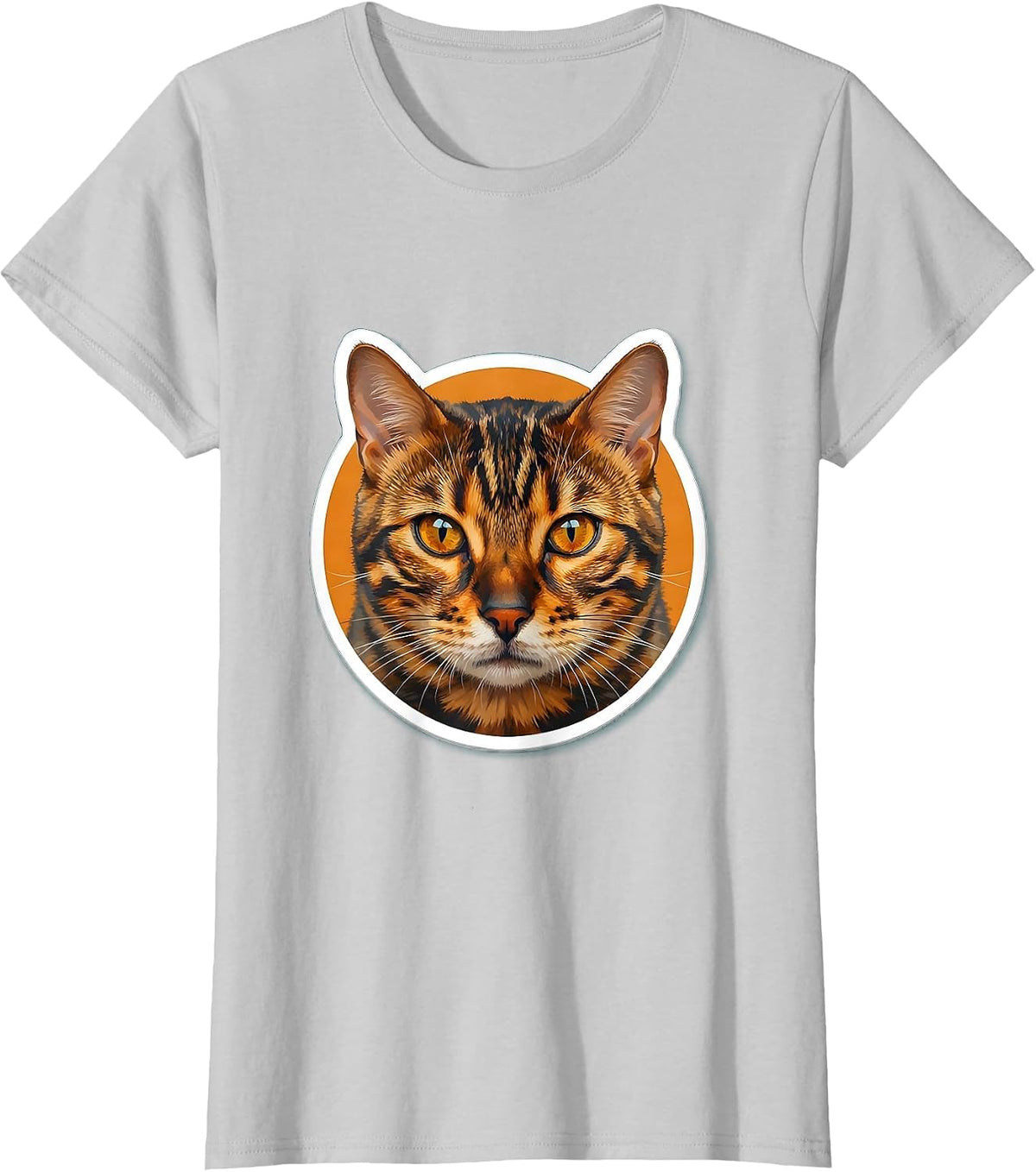 Women's Bengal Cat Close-Up Portrait with Piercing Eyes T-Shirt - Silver Grey