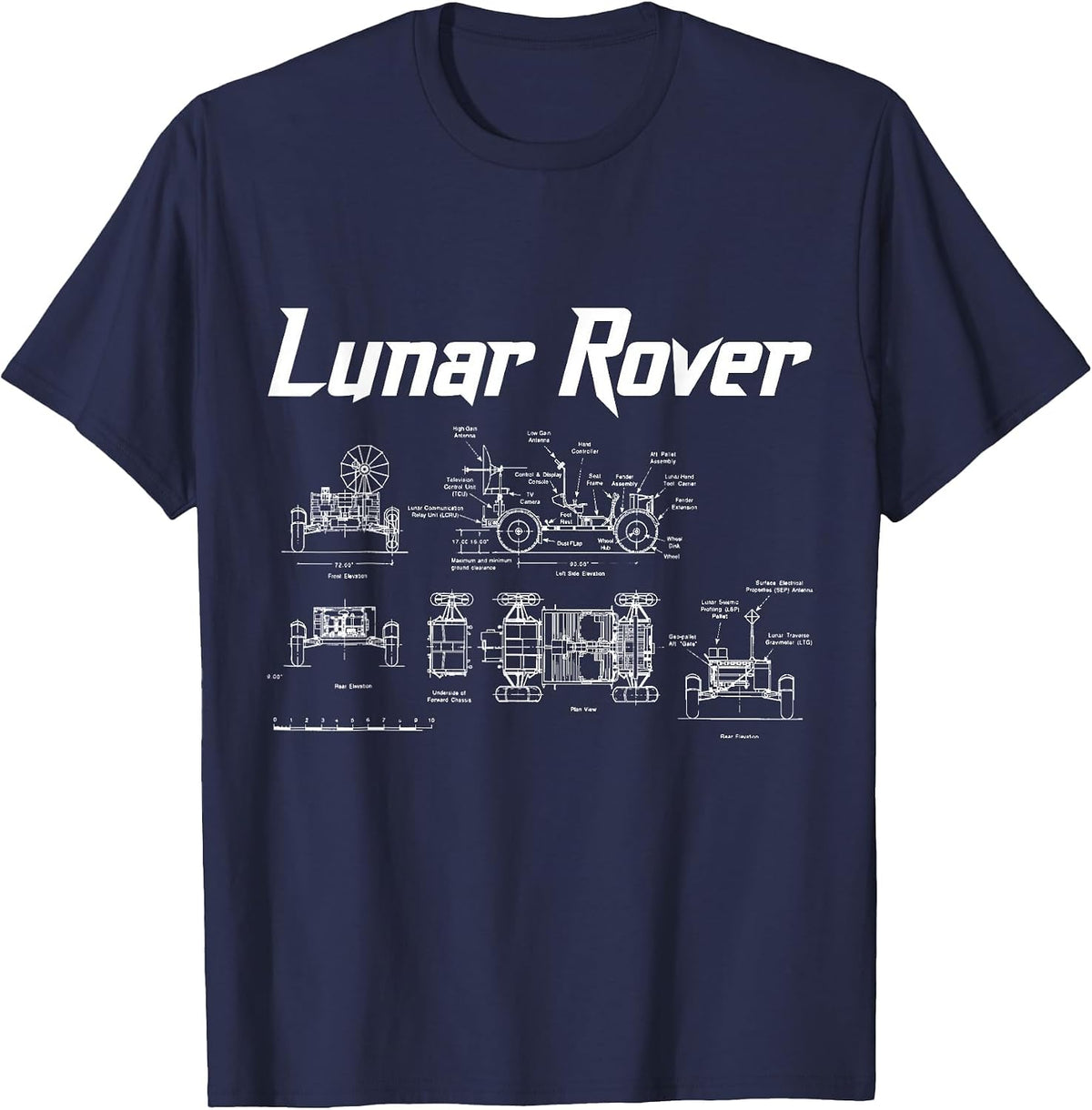 Lunar Rover Vehicle Blueprint Design Moon Landing T-Shirt - Navy Blue