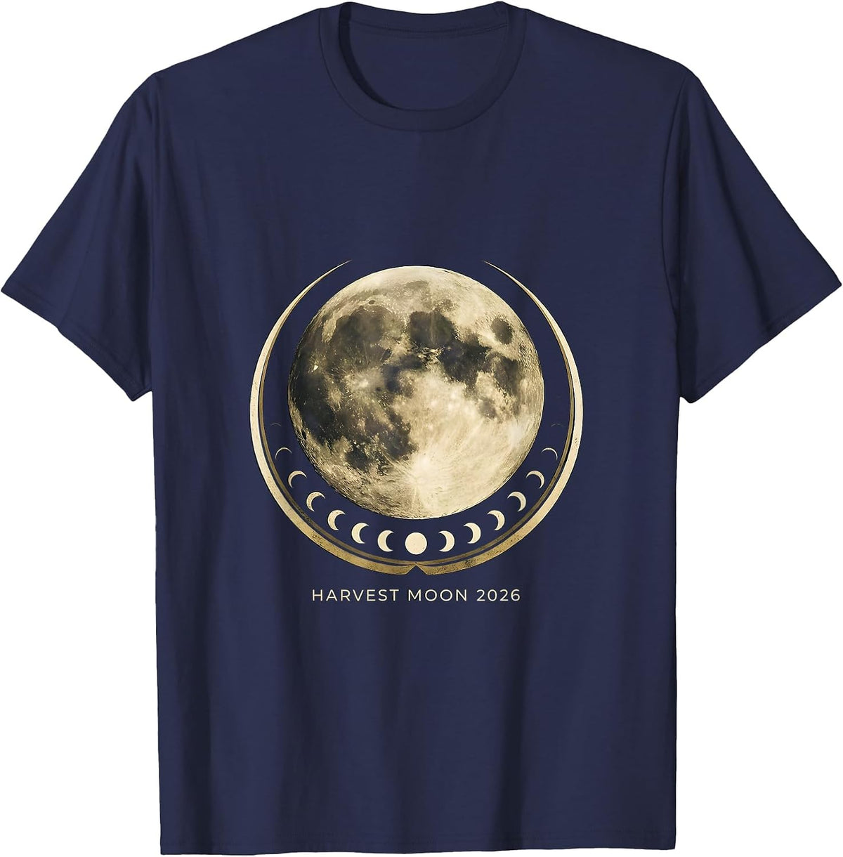 Harvest Moon 2026 Vintage Celestial Astronomy Astrology T-Shirt - Navy Blue