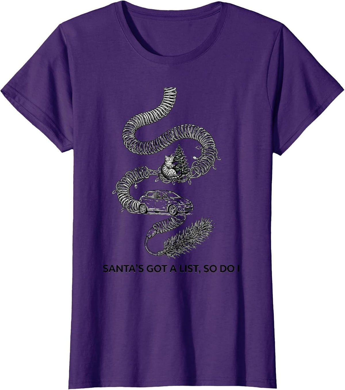 Women's Santa's Got A List So Do I Funny 911 Dispatcher Christmas T-Shirt - Purple