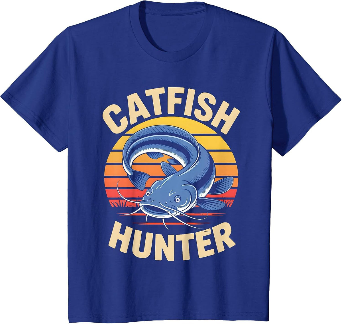 Catfish Hunter Retro Sunset Fishing T-Shirt - Royal Blue