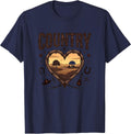 Country at Heart Rustic Farm Sunset Cowboy Western T-Shirt - Navy Blue