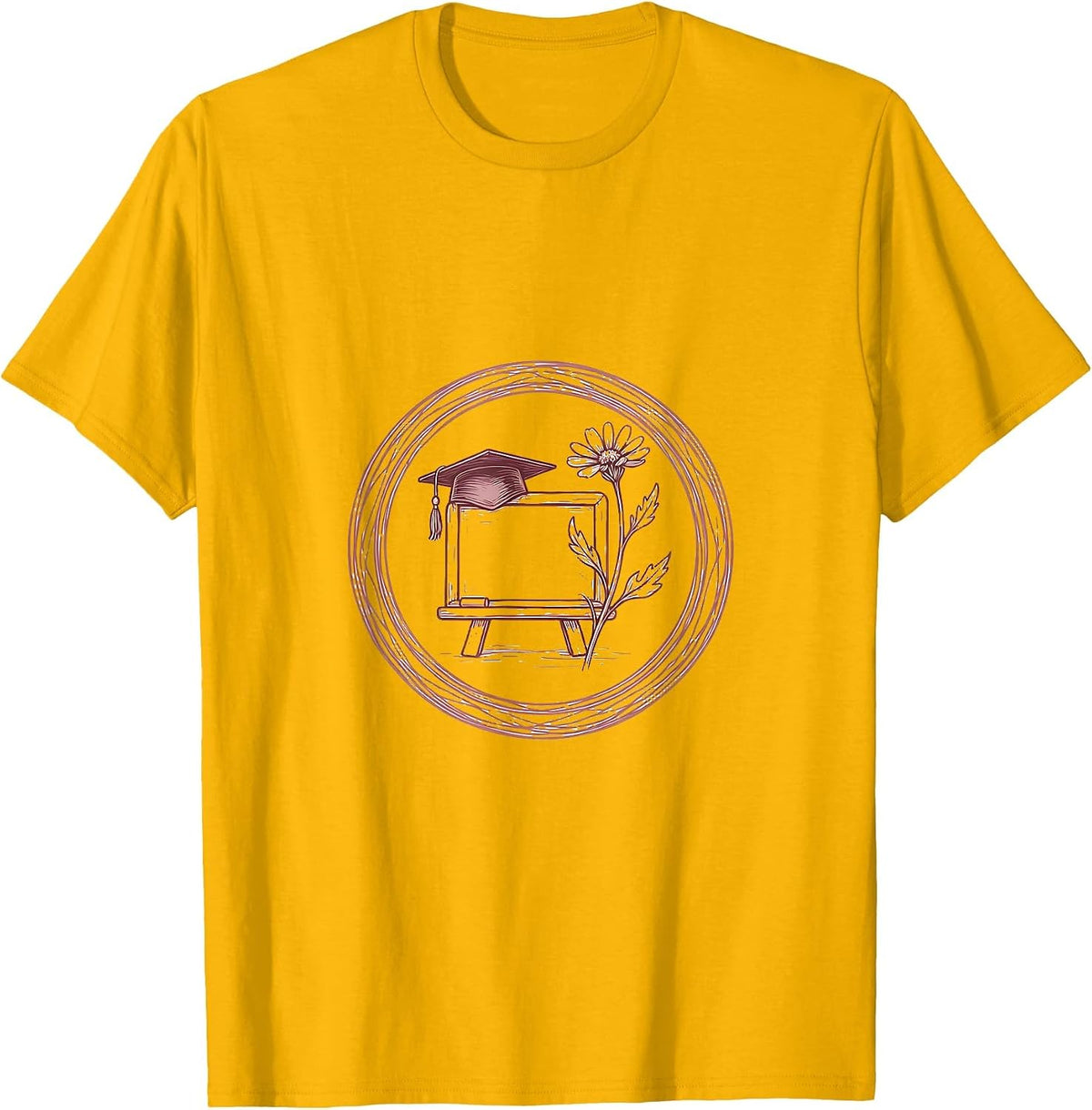 Elementary Teacher Graduation Cap Chalkboard Design T-Shirt - Golden Yellow