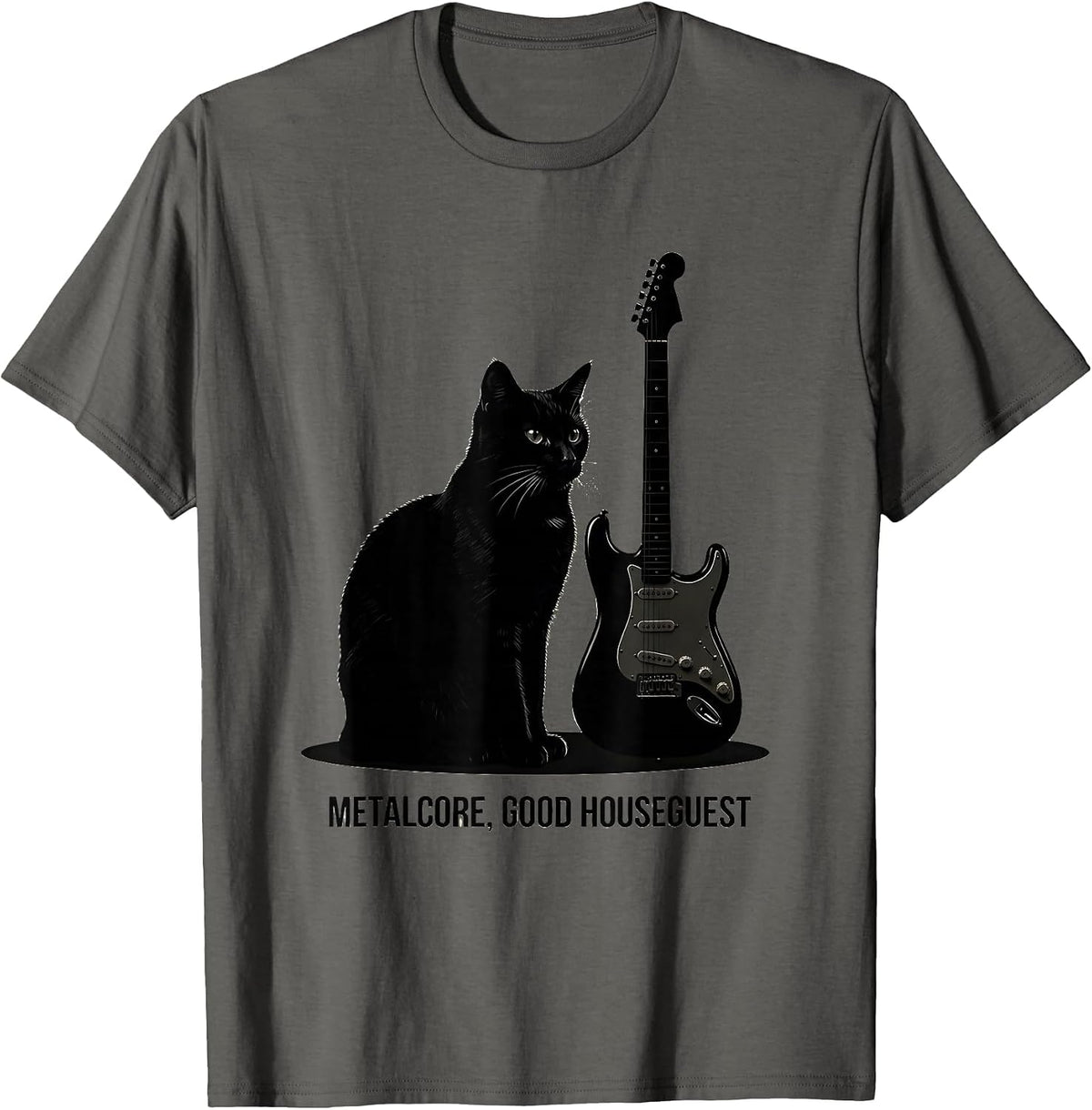 Metalcore, Good Houseguest Funny Metal Fan Heavy Metal Humor T-Shirt - Asphalt Grey