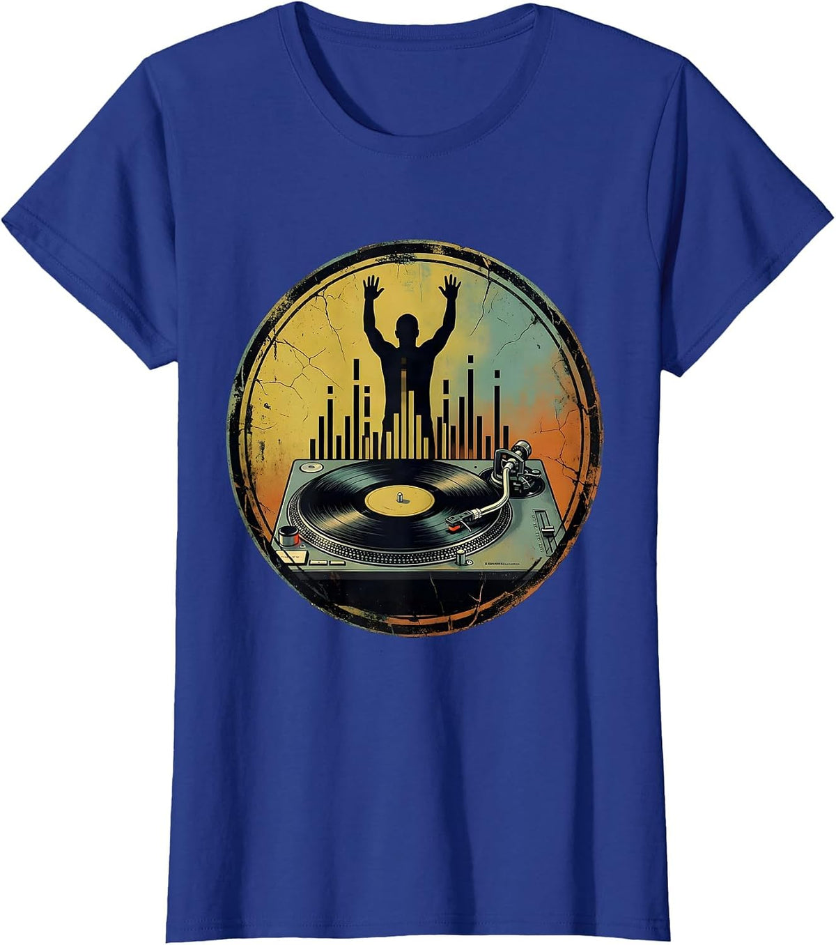 Women's Sealed Vintage Turntable Hip Hop Retro Streetwear T-Shirt - Royal Blue