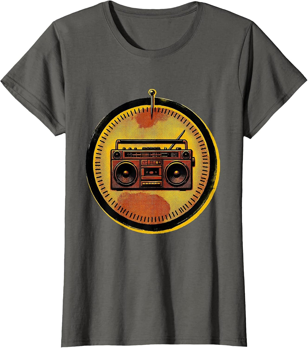 Women's Sealed Badge Boombox Retro Old School Hip Hop T-Shirt - Asphalt Grey