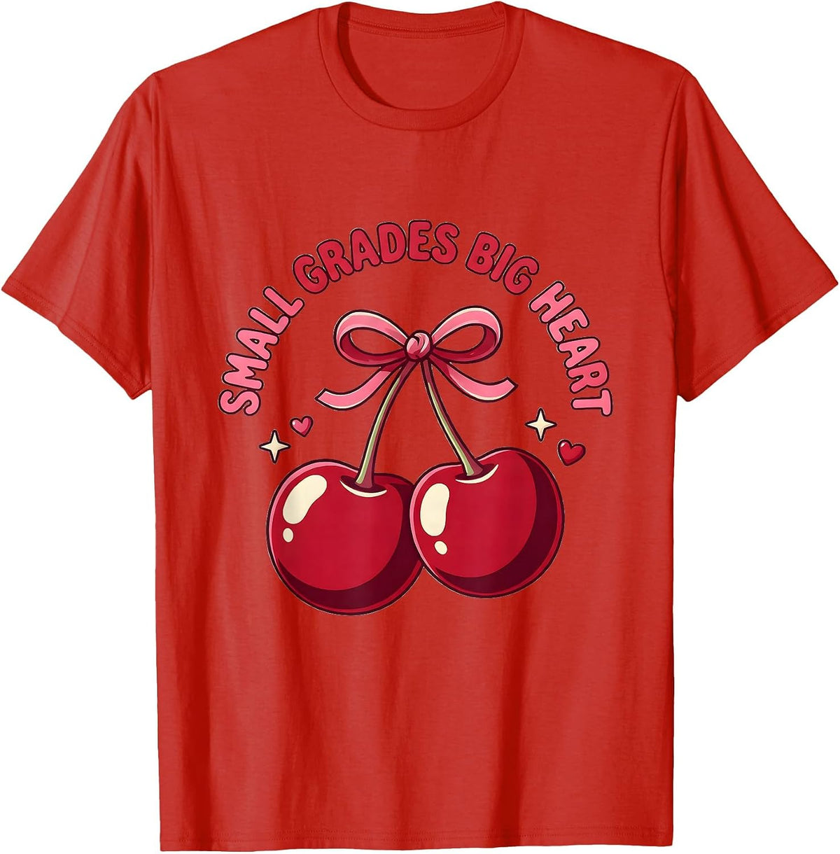 Men's Small Grades Big Heart Elementary Teacher Design T-Shirt - Red