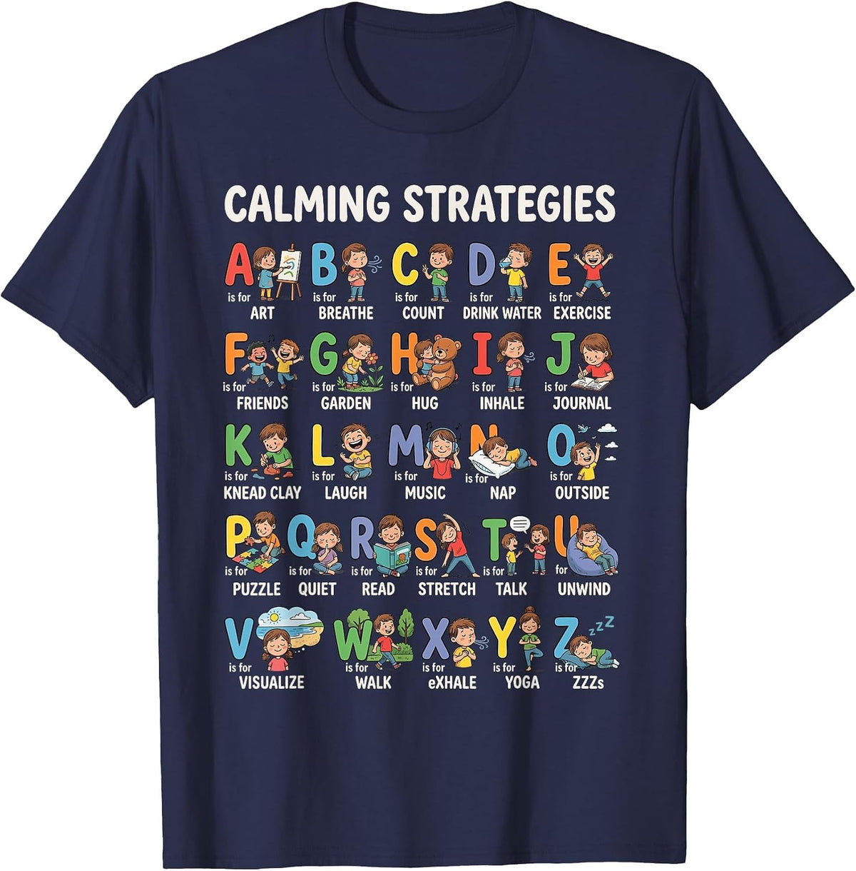 Calming Strategies ABC Alphabet T-Shirt - Navy Blue