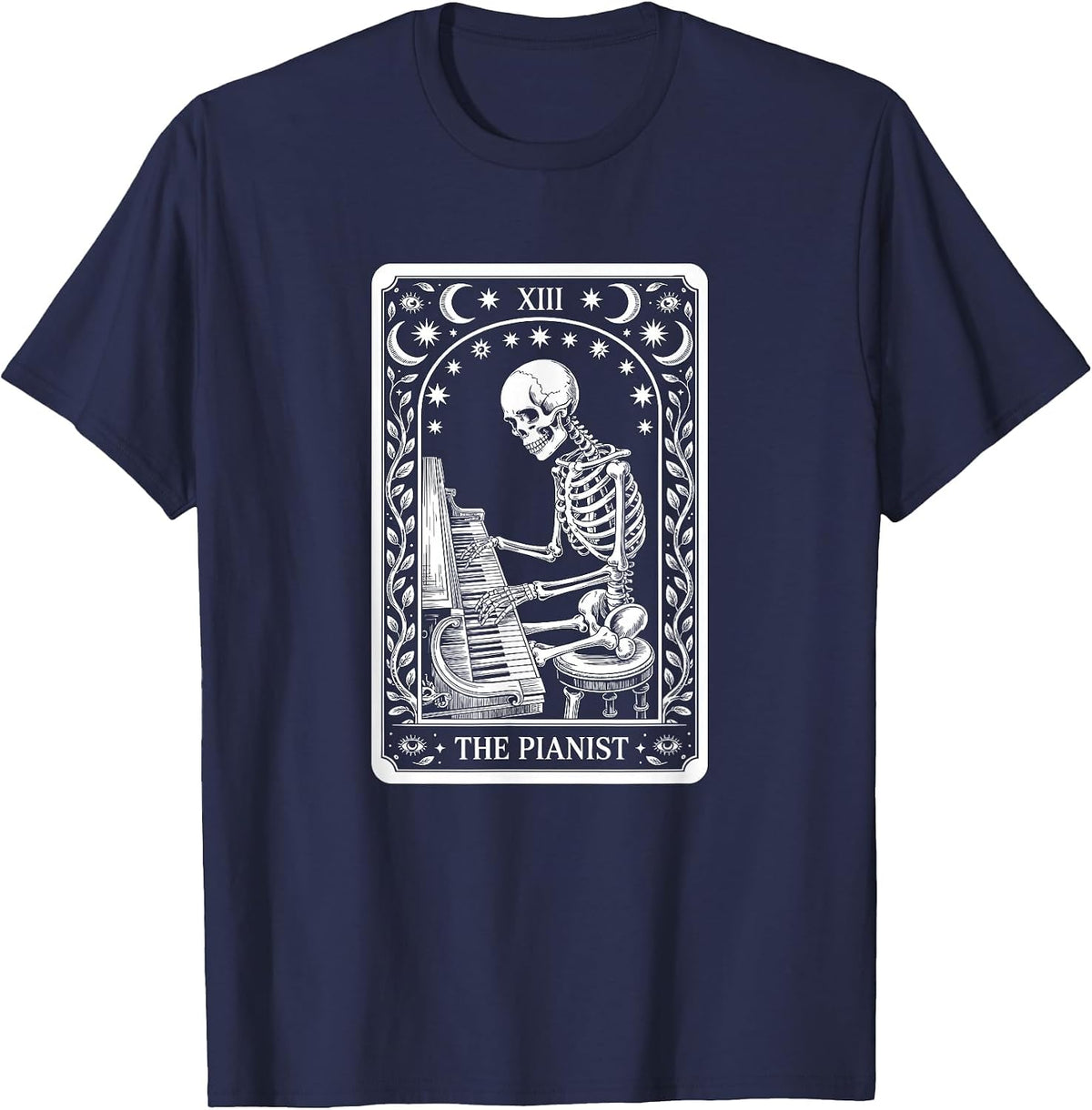 The Pianist Tarot Card, Piano Player T-Shirt - Navy Blue