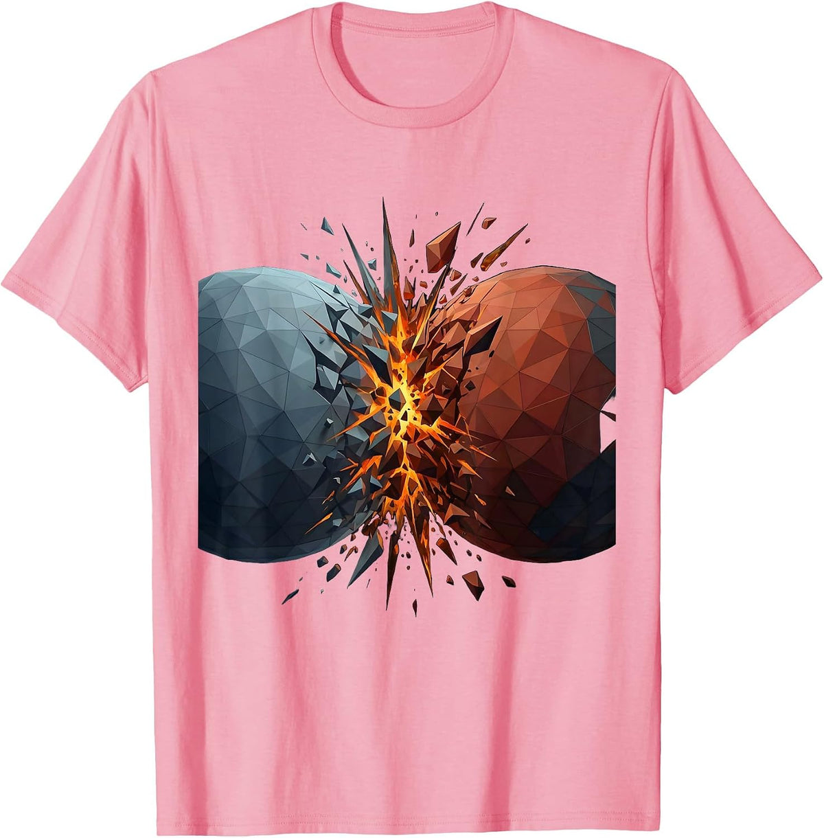 Men's Two Planets Colliding Fiery Explosion Cosmic Art T-Shirt - Pink
