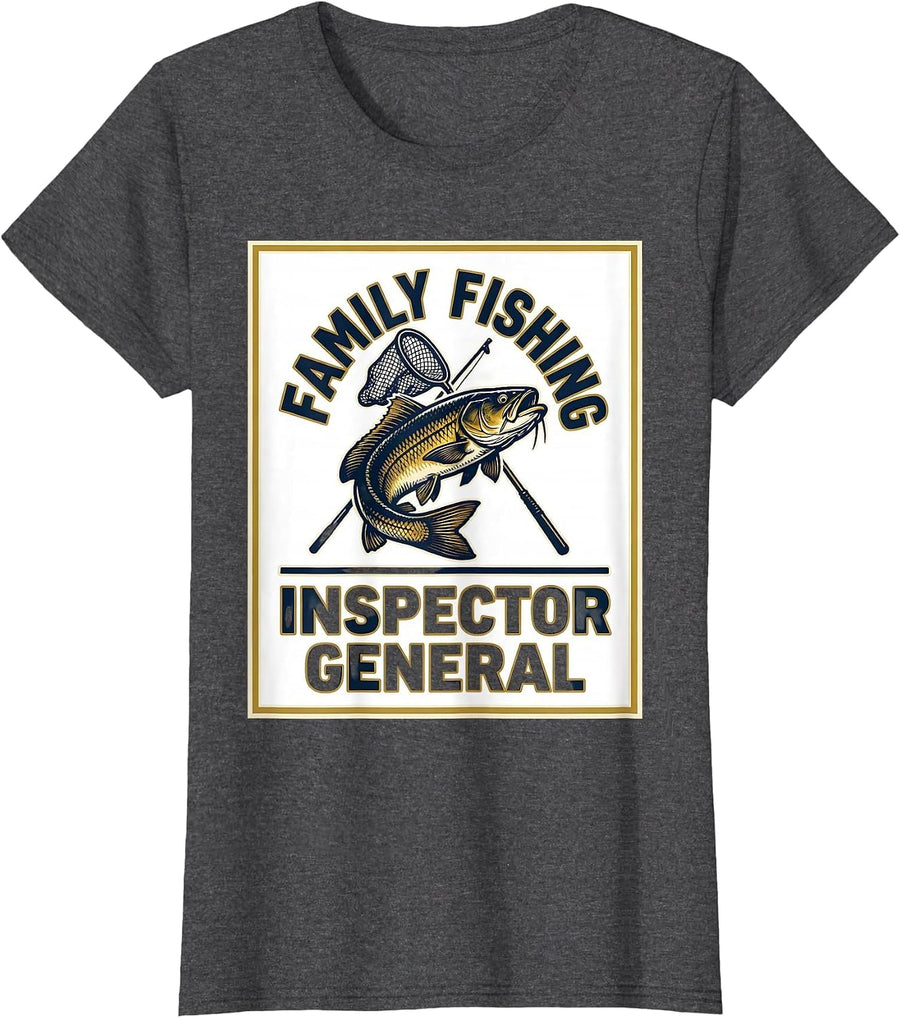Women's Family Fishing Inspector General Funny Fishing Humor Gift T-Shirt - Dark Heather Grey