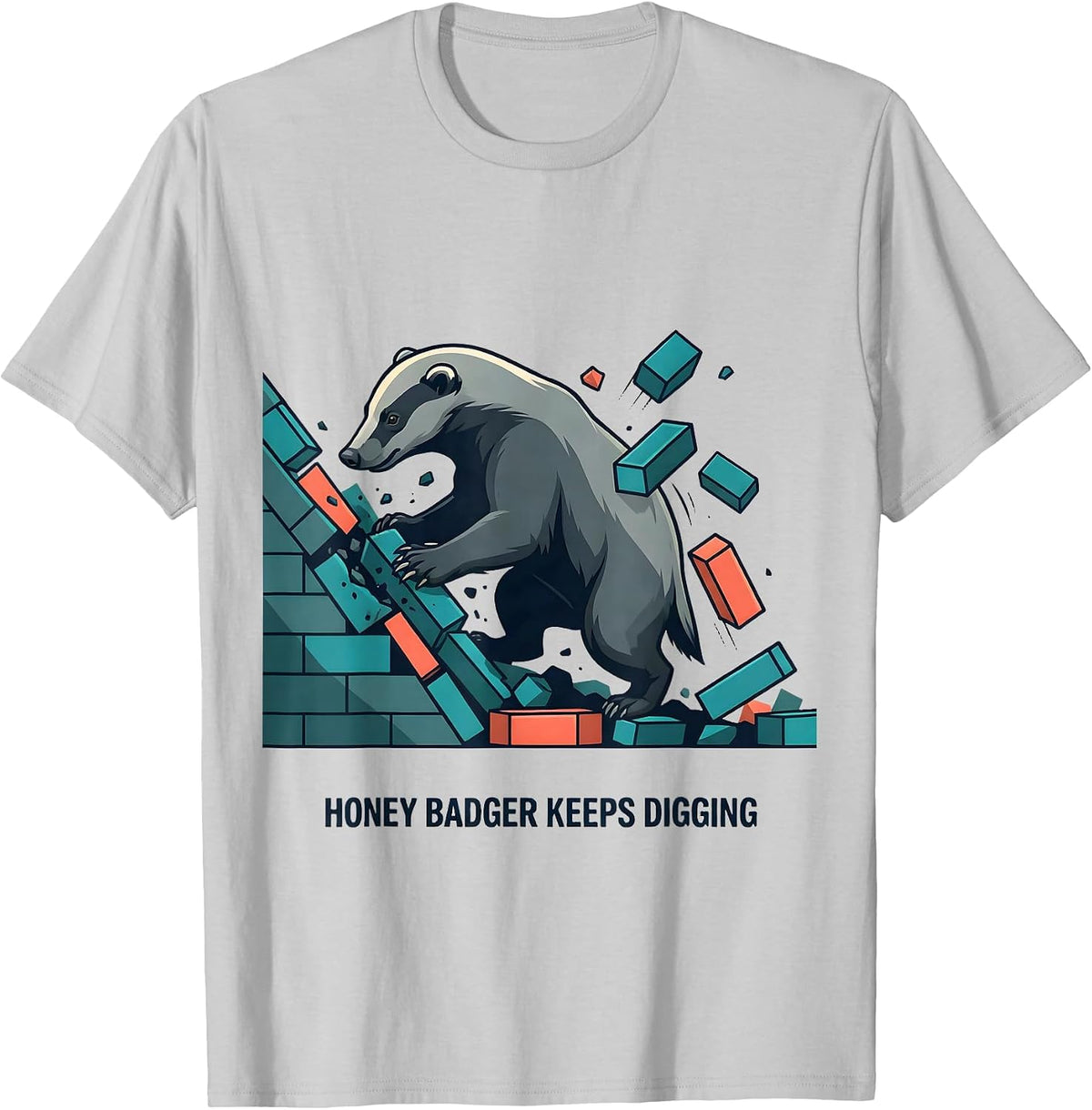 Honey Badger Keeps Digging Funny Animal Lover Meme Humor T-Shirt, Men, Silver Grey, XX-Large - As Pictured