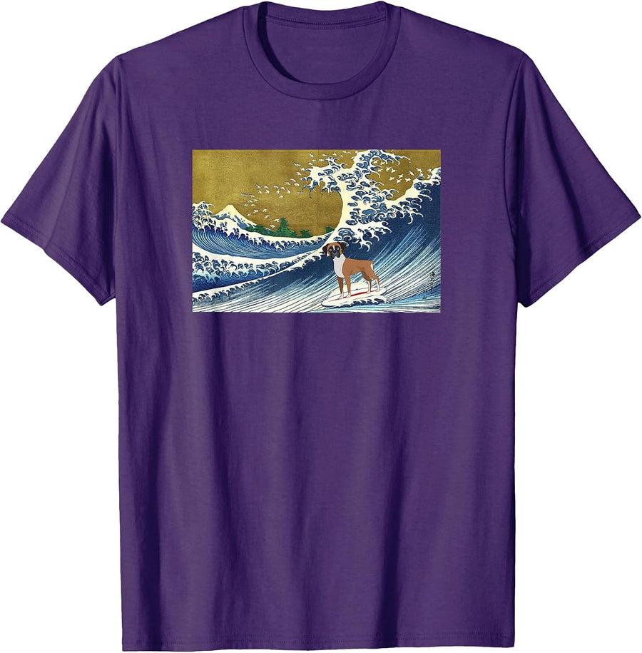 Funny Retro Vintage Surfing A Wave Boxer Dog Breed Lover T-Shirt, Men, Black, Small - As Pictured
