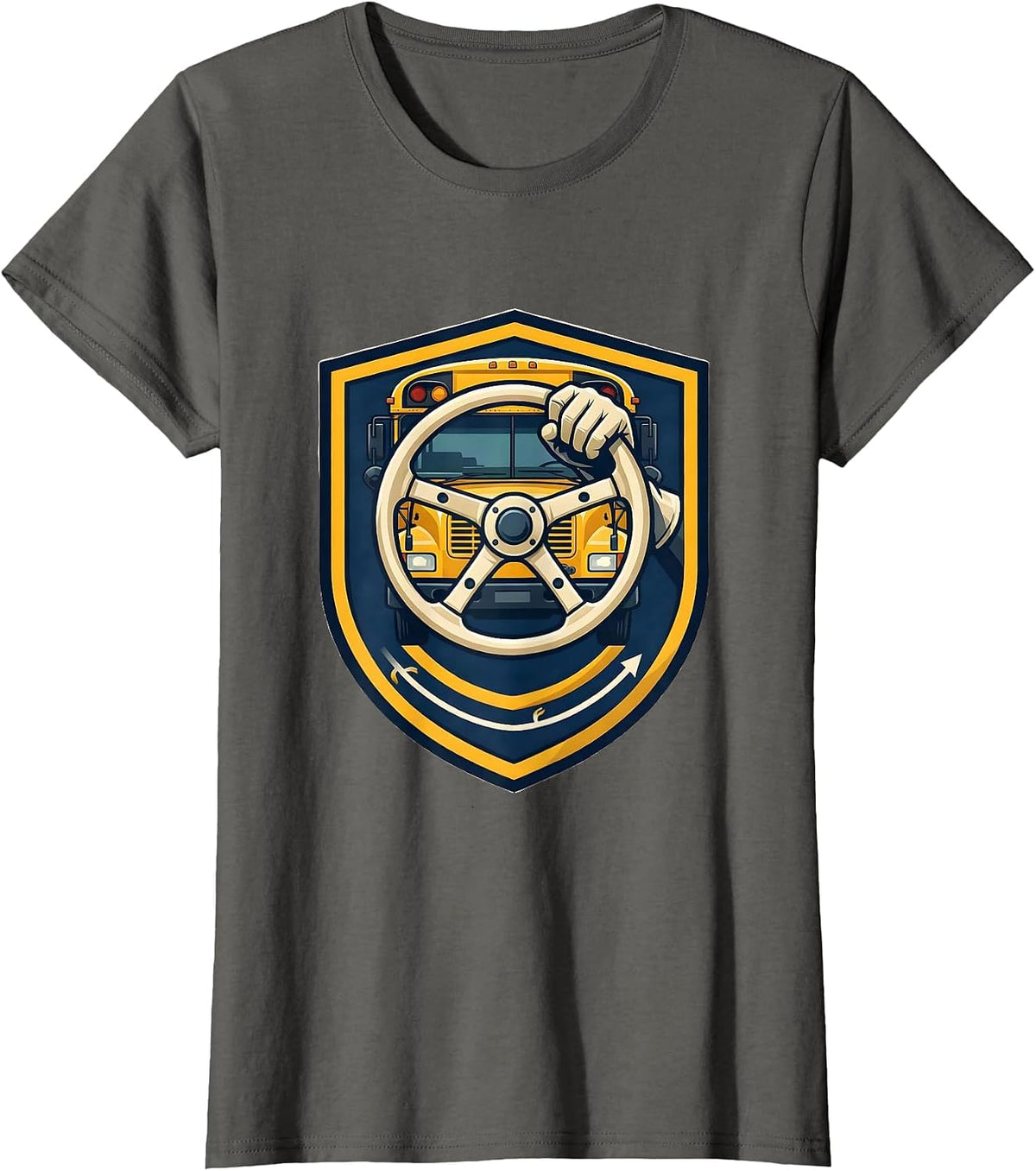 Women's School Bus Driver Emblem Transportation Squad Novelty T-Shirt - Asphalt Grey