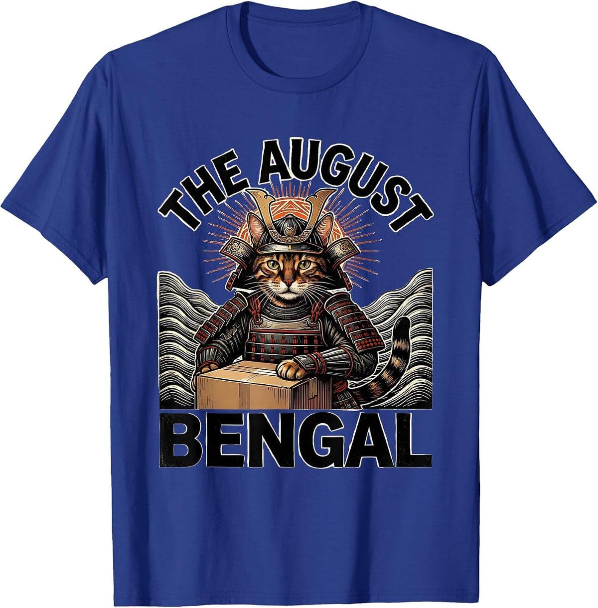 Men's The August Bengal Funny Bengal Cat Anime Warrior Art T-Shirt - Royal Blue