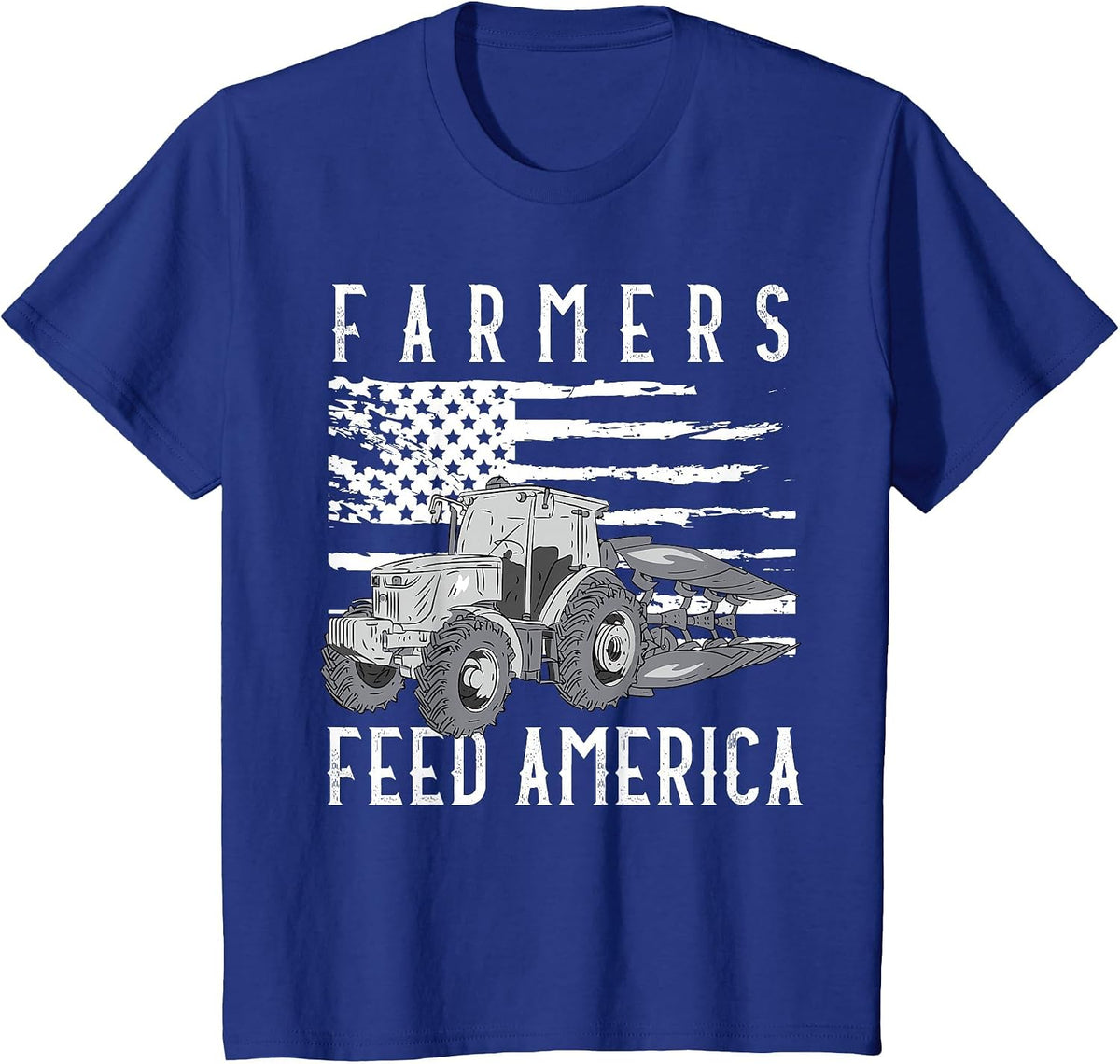 Farm Tractors USA Flag Farmers Feed America Farming T-Shirt - Royal Blue