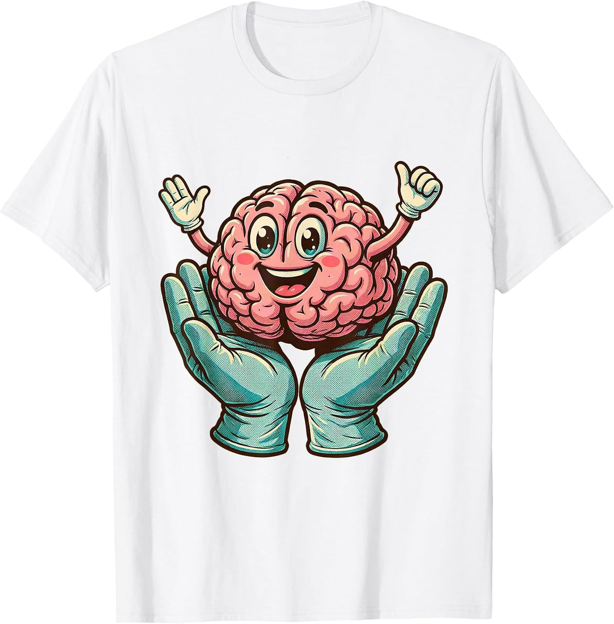 Men's Smiling Brain Surgeon Hands Dark Humor Graphic T-Shirt - White