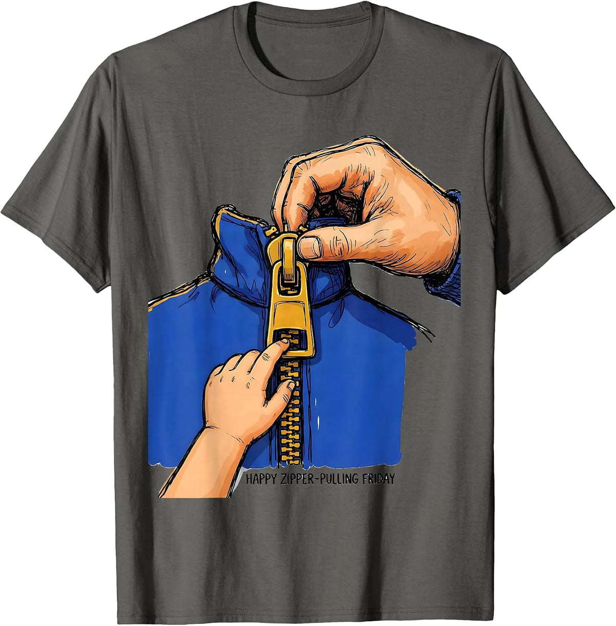 Men's Happy Zipper-Pulling Friday Occupational Therapy OT T-Shirt - Asphalt Grey