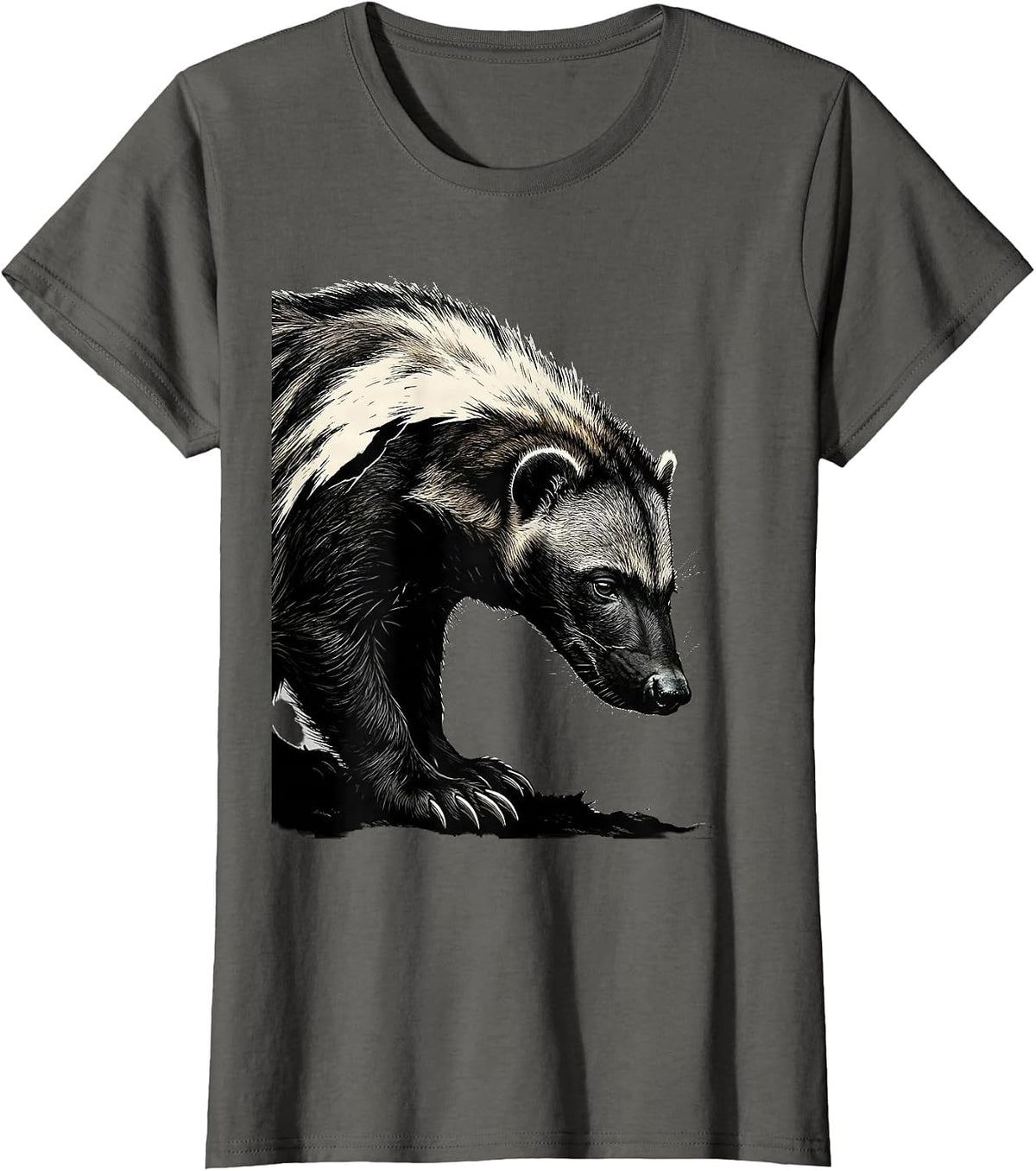Women's Honey Badger Stencil Graphic Animal Humor T-Shirt - Asphalt Grey