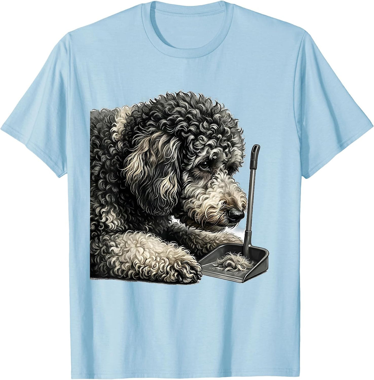 Men's Sheepadoodle Coat Dustpan Humor Dog Owner Gift T-Shirt - Baby Blue