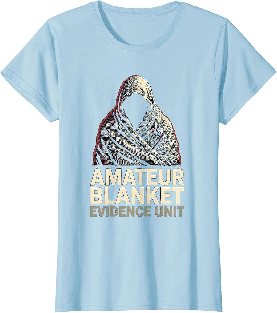 Women's Amateur Blanket Evidence Unit Vintage True Crime Couch T-Shirt - Baby Blue