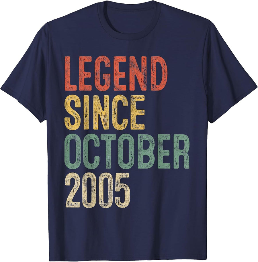 Legend October 2005 20th Birthday Men Women 20 Year Old T-Shirt - Navy Blue