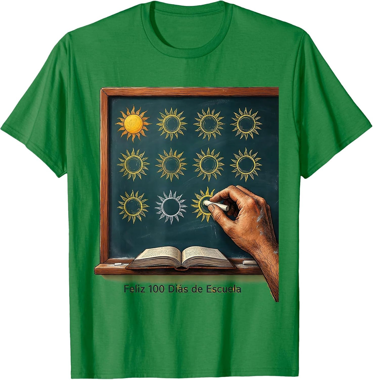 Men's Feliz 100 Días de Escuela Cheerful Spanish Teacher 100th Day T-Shirt - Kelly Green
