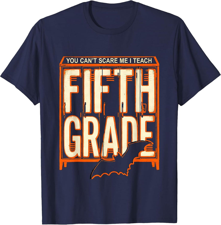 You Can't Scare Me I Teach Fifth Grade Funny Halloween T-Shirt - Navy Blue