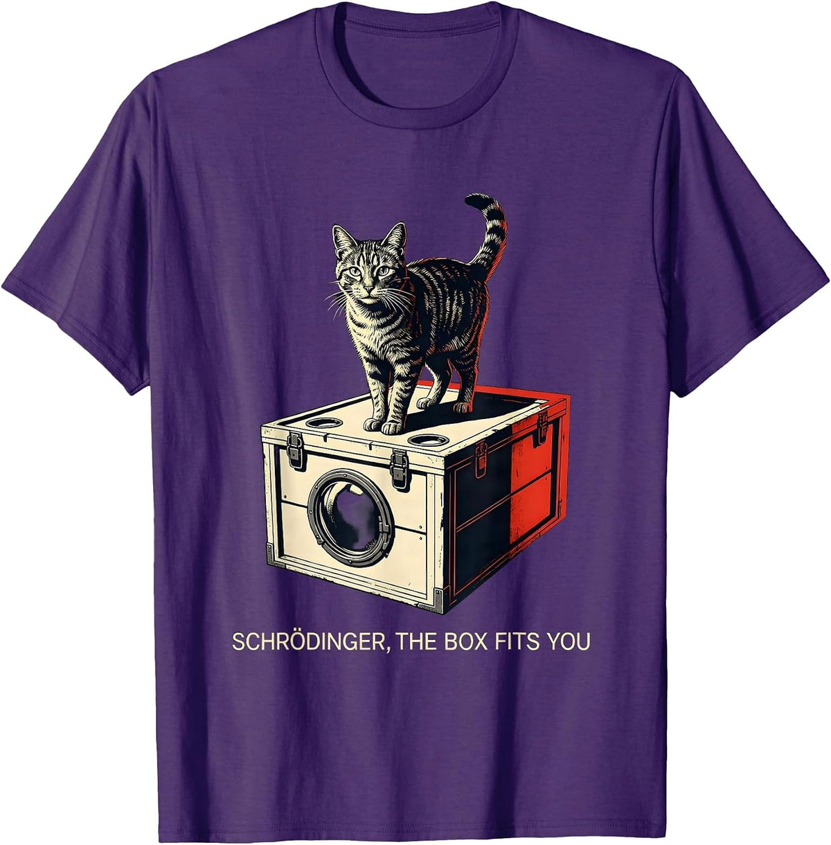 Schrödinger, The Box Fits You Funny Quantum Physics Cat T-Shirt - Purple