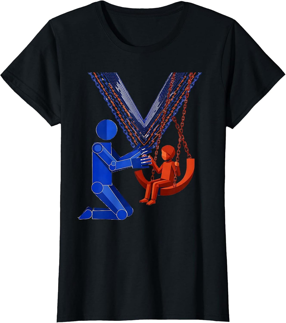 Women's Occupational Therapist Kneeling With Child on Swing T-Shirt - Black