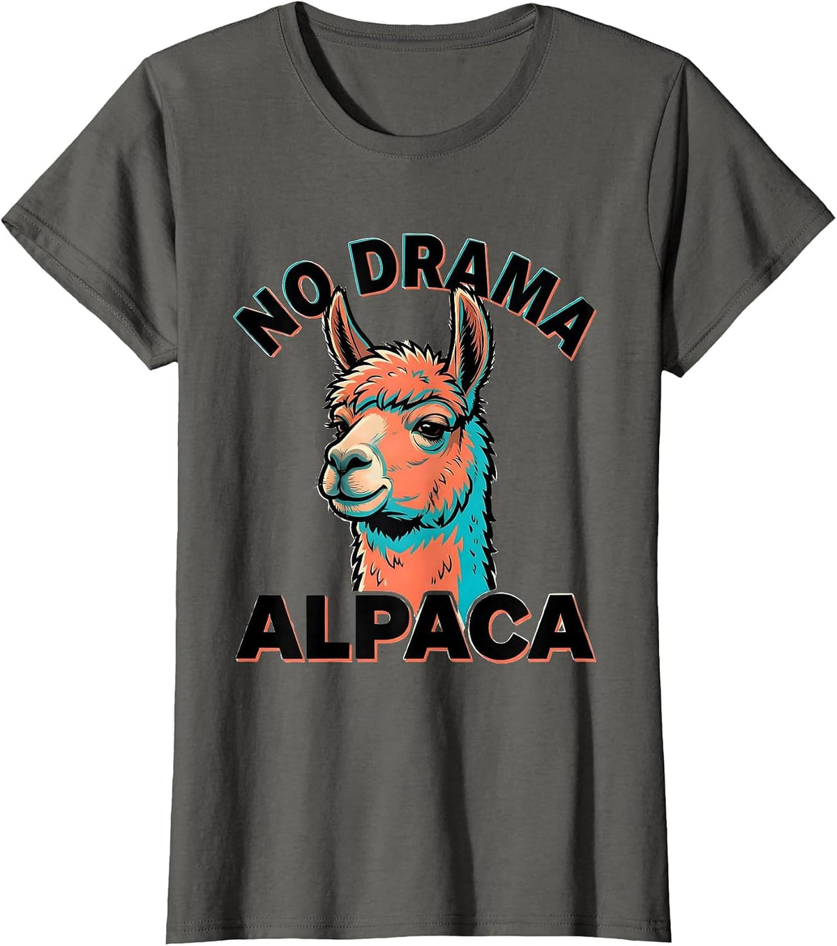 Women's No Drama Alpaca Funny Alpaca Lover Gift Cartoon T-Shirt - Asphalt Grey