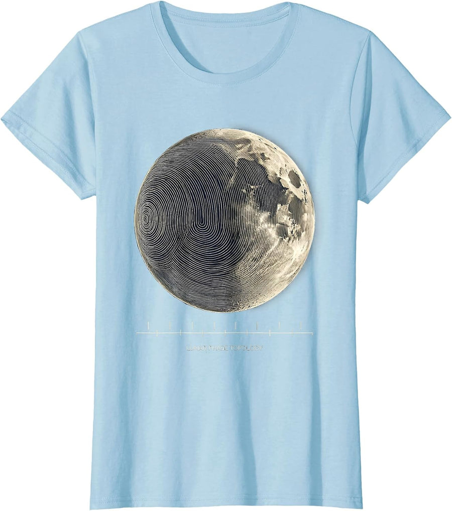 Women's Lunar Phase Topology Vintage Astronomy Science Teacher Gift T-Shirt - Baby Blue