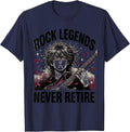 Rock Legends Never Retire 80s Band Design T-Shirt - Navy Blue