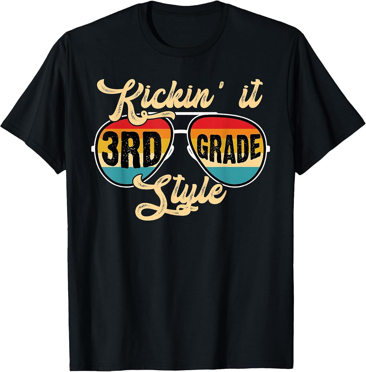 Retro Kickin It 3rd Grade Style Teacher Back to School T-Shirt - Black