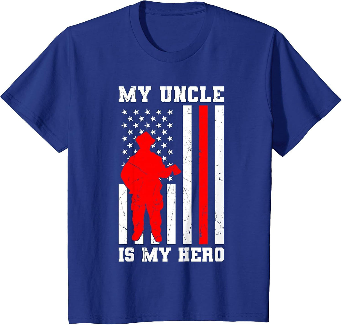 My Uncle is My Hero Firefighter Thin Red Line Flag T-Shirt - Royal Blue