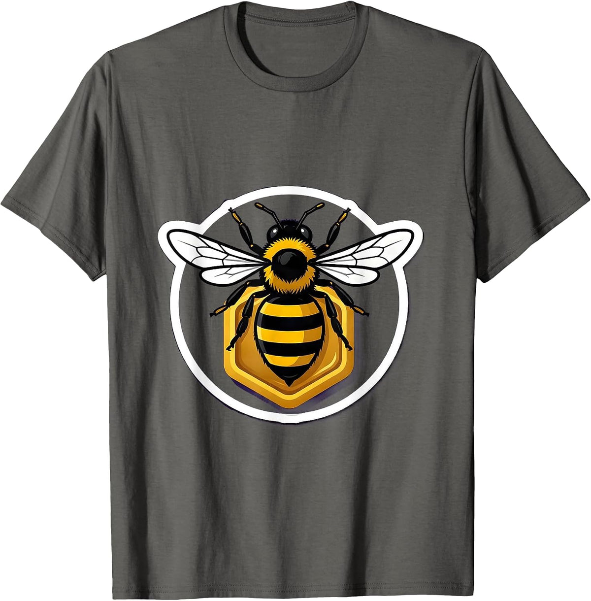 Men's Bee Badge Sticker Style Beekeeper Honey Lover T-Shirt - Asphalt Grey