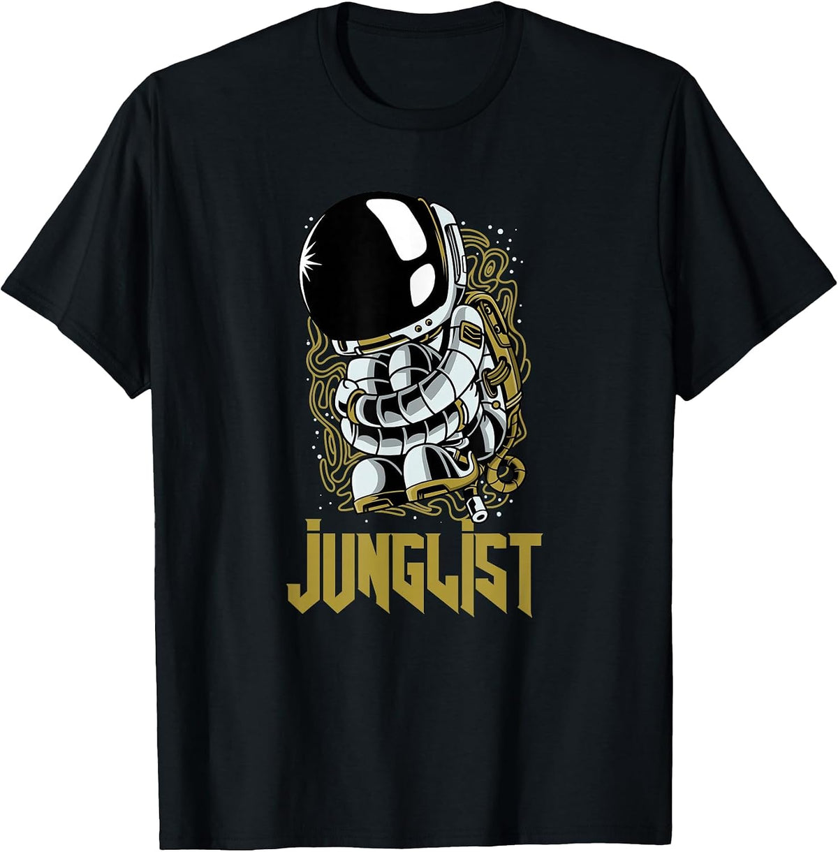 Junglist Spaceman174 BPM DnB Music Liquid EDM Drum and Bass T-Shirt - Black