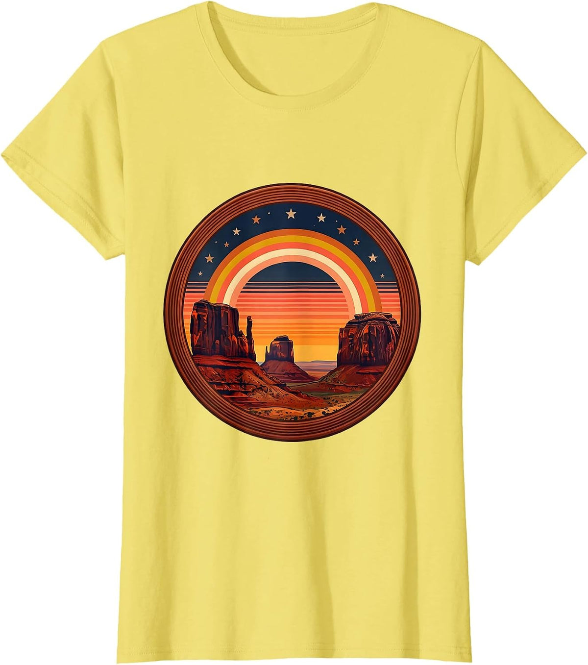 Colorado Red Rock Canyon Starry Night Illustration T-Shirt - Lemon Yellow