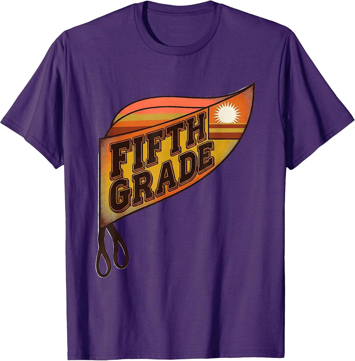 Fifth Grade Retro 70s Pennant Back to School Girl Teacher T-Shirt - Purple