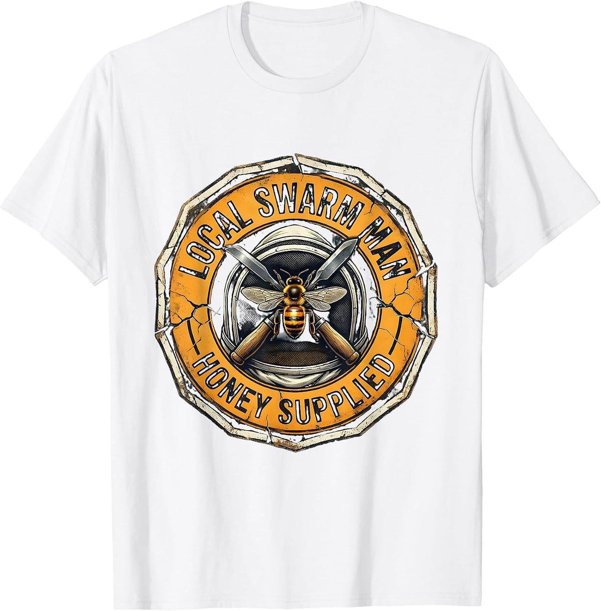 Men's Local Swarm Man Honey Supplied Funny Beekeeper Humor T-Shirt - White