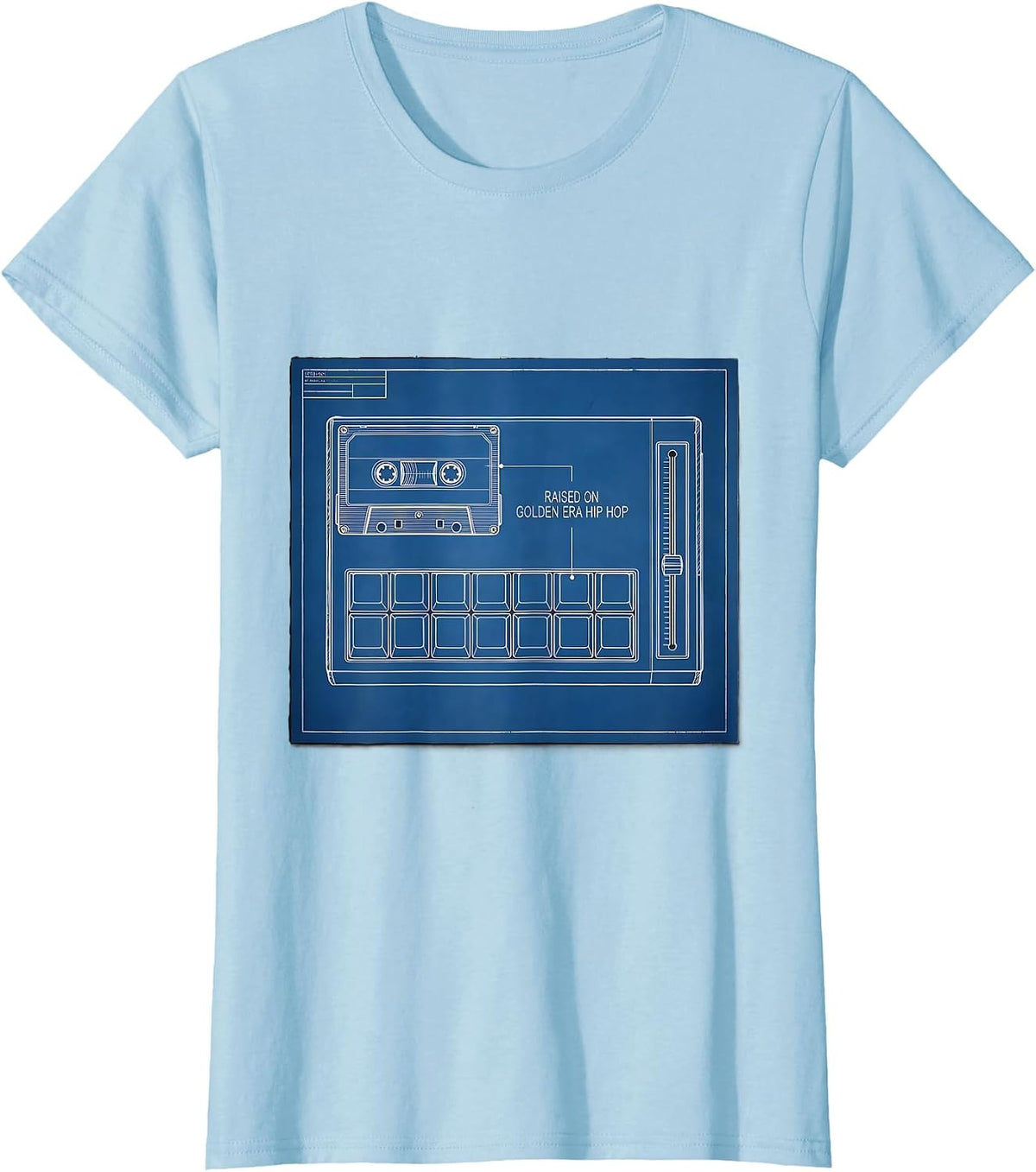 Raised On Golden Era Hip Hop Retro Cassette Sampling T-Shirt - Baby Blue