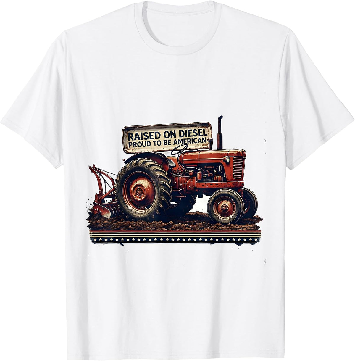 Men's Raised On Diesel, Proud To Be American Vintage Farmer T-Shirt - White