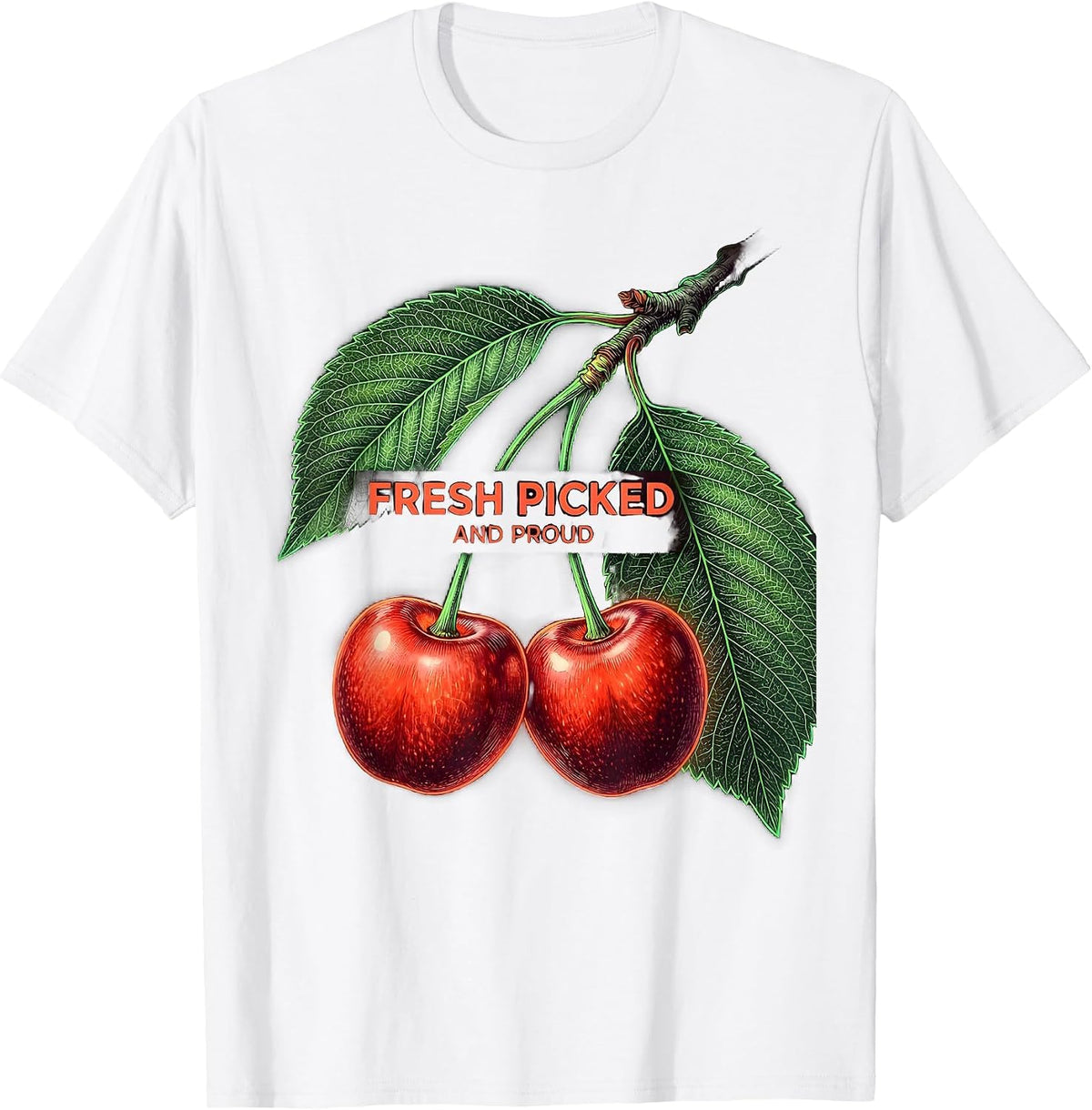 Men's Fresh Picked and Proud Cherry Graphic Design T-Shirt - White