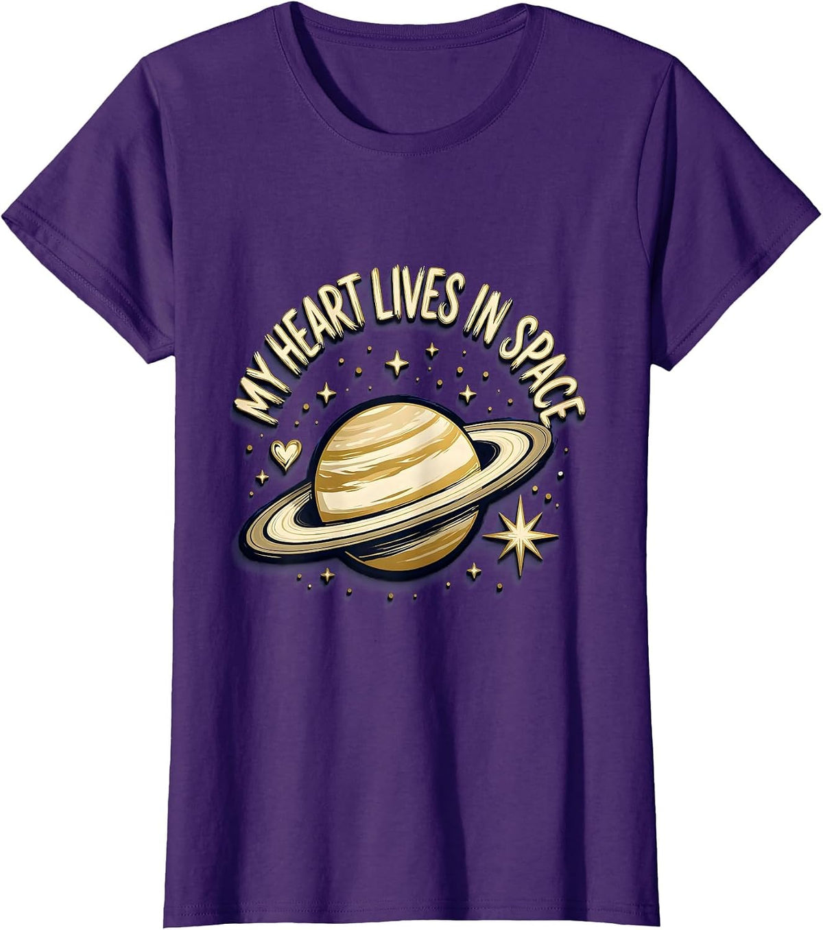 Women's My Heart Lives In Space Galaxy Design T-Shirt - Purple